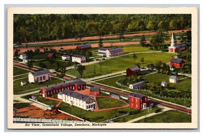 Dearborn MI Aerial View Greenfield Village Unposted Linen Postcard