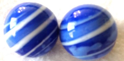 Glass Marbles 5/8''  - 10 pcs Handmade Blue w/white stripes