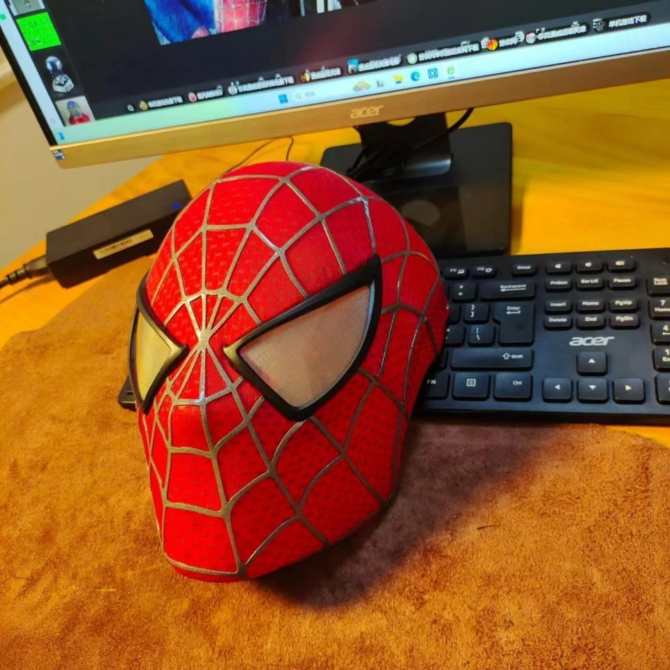 Handmade 1:1 Spiderman Tobey Maguire Hood Mask 3D Headwear Adult Wearable Red/BL - Image 3 of 4
