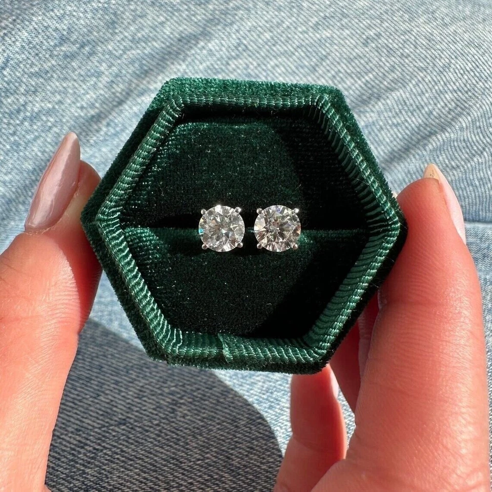 钻石耳钉耳环 2 克拉实验室种植单颗 D VVS2 14k 金色 - IGI