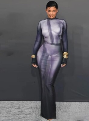 Y2K 3D Body Print Maxi Dress Bodycon Sexy Slinky Stretchy LG Club Evening  Wear | eBay