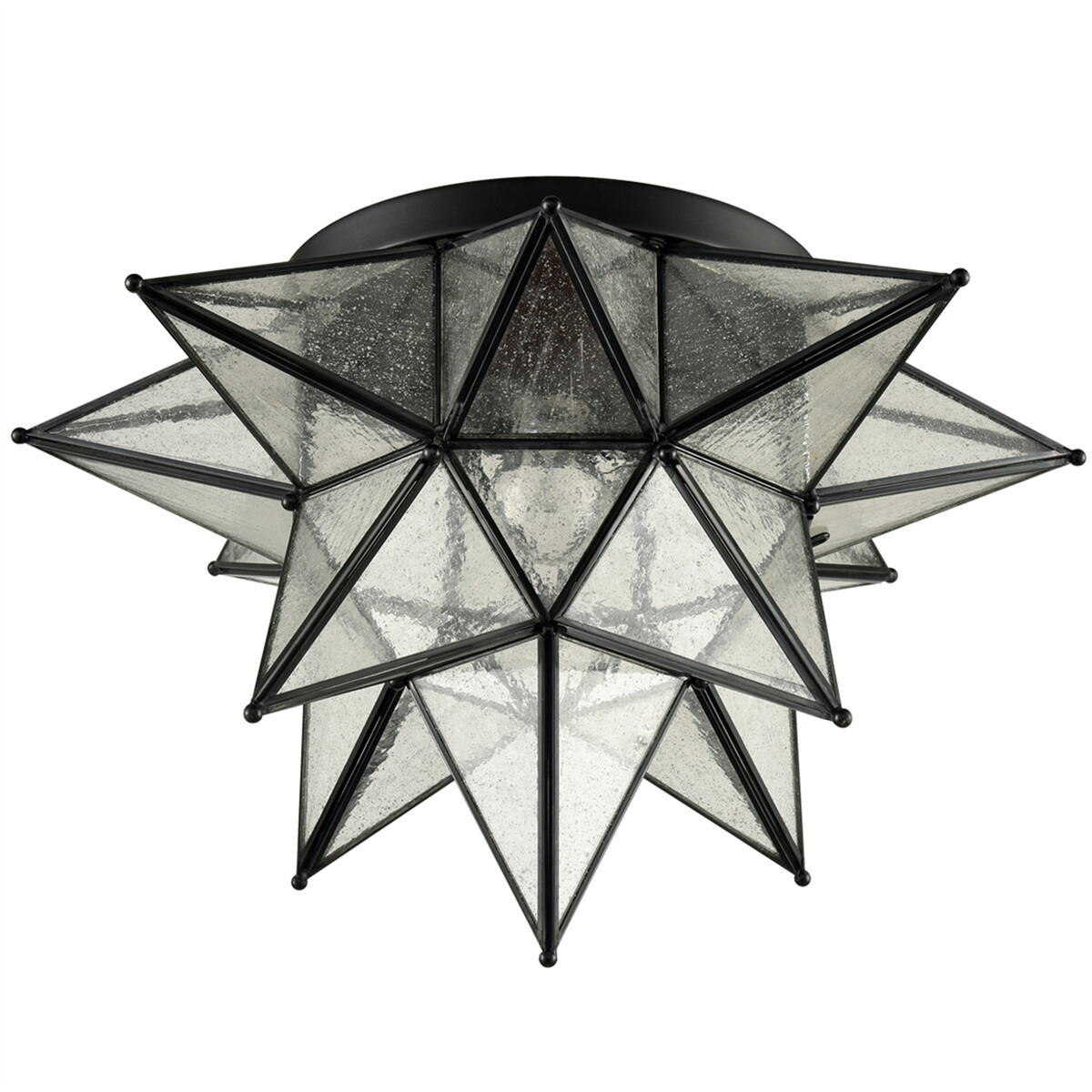 Moroccan Black Moravian Star Flush Mount Ceiling Light Seeded