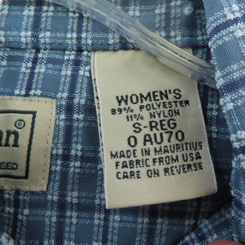 Camisa LL Bean Mujer Pequeña Azul Cuadros Nylon Gasa Pestaña Enrollable Manga Larga Foto 4 de 4