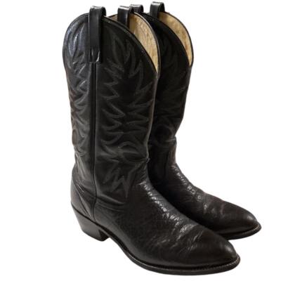 Custom Leather Western Cowboy Boots Men 10 D Black Embroidered Classic Vintage Vintage Embroidered Black Leather Cowboy Boots - Mens Size  main image 4