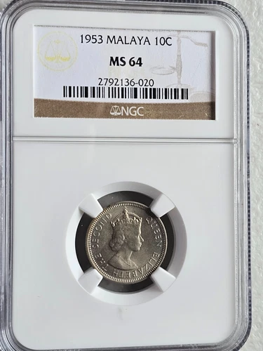 Malaya 10 Cents 1953 NGC MS 64