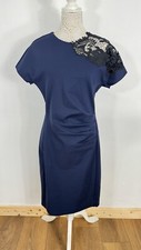 Winser London Guipure Lace Miracle Dress Size 16 Midnight Navy Ruched Flattering