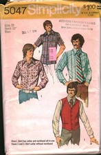 5047 Vintage Simplicity SEWING Pattern Mens 1970s Vest Set of Shirts Button Up
