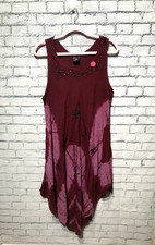 Ace Fashion, Women 1X, Dark Red Tie-Dye Sleeveless Indian Boho Tunic Midi Dress