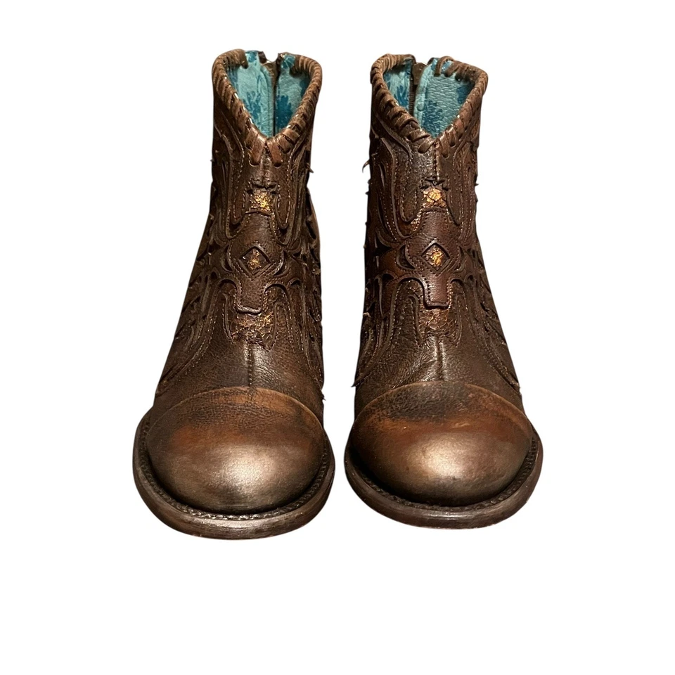 Botas Corral Western Botines Cuero Bronce Envejecido Tachonado Cremallera Talla 92M Foto 3 de 4