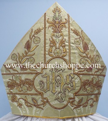 METALLIC GOLD MITRE  IHS embroidery,  Mitre  ,mitra,Bishop's Mitre,NEW