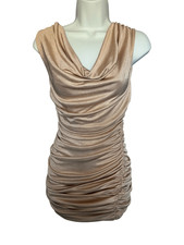 Express Dress Bodycon Ruched Champagne Cowl Neck Women’s Size Petite S Club Mini
