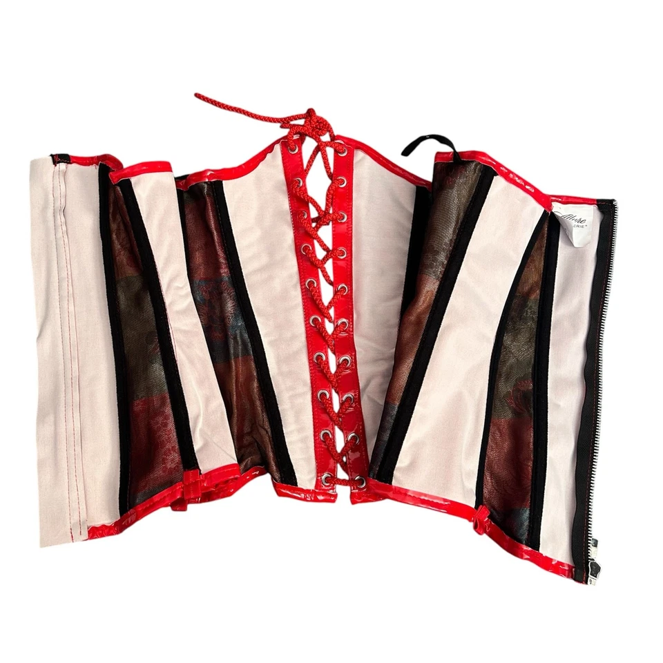 Красный цветочный под грудь силуэт молнии спереди Shapewear корсет Sz S - Изображение 3 из 4