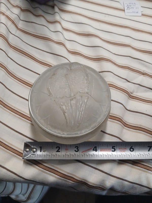 Vintage LOVE BIRDS Frosted Satin Glass Powder Jar