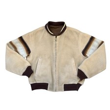 Vintage 1950s McGregor Beige Stripe Wool Nylon Reversible Bomber Jacket Size 40