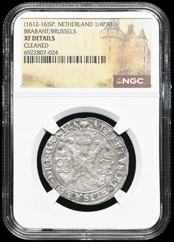SPANISH NETHERLANDS. Albert and Isabella, 1612-1616. Silver 1/4 Patagon, NGC VF
