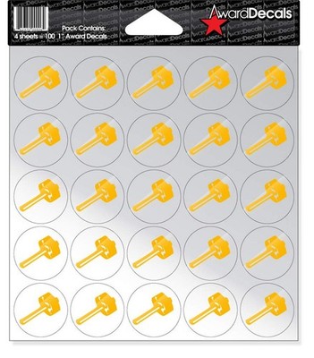 Sledgehammer Award Decals (100 Stickers) (Yellow Gold on Clear) Fast Ship