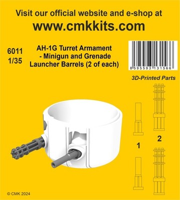 CMK 1/35 3D Printed AH-1G Turret Armament - Minigun and Grenade Launcher Barrels