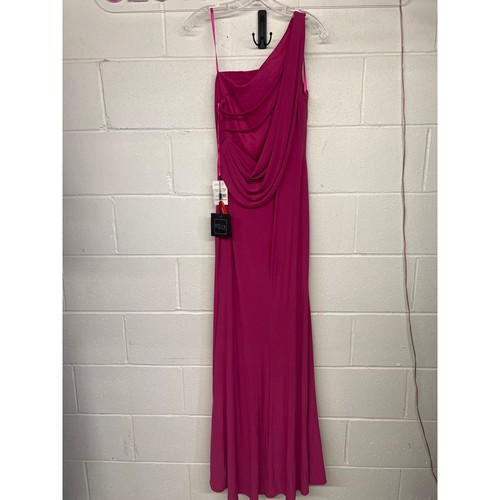 Robe longue neuve avec étiquette Mac Duggal taille 4 rose bonbon jersey une épaule dos drapé - Photo 7 sur 9