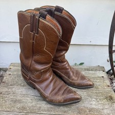 VTG 1960s Justin Boots Brown Cowgirl Stovepipe Stitched Edge L4023 Size 6 1/2B