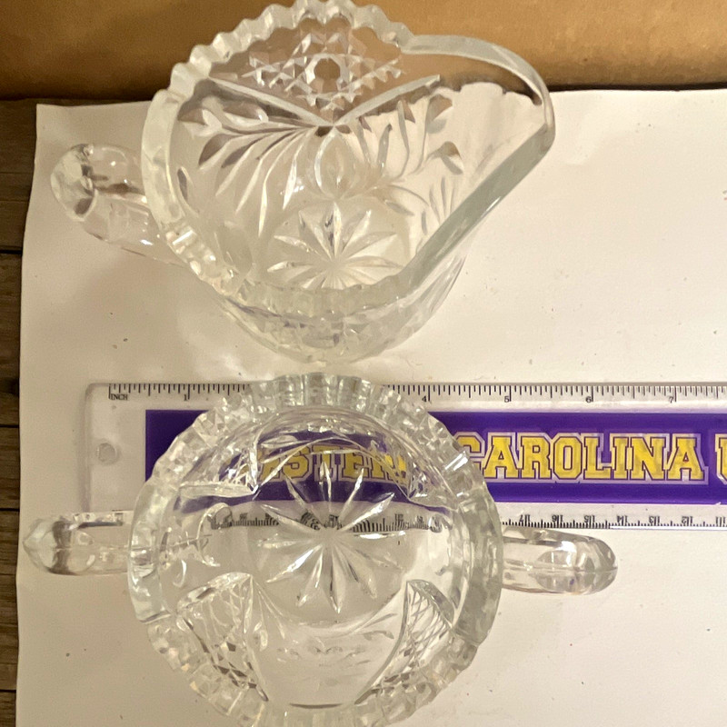 Clear Glass Creamer & 2-Handle Sugar Bowl Set, Geometric, Vintage/Retro