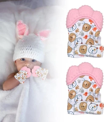 Angzhili 2 Pack Teething Mittens for Baby, Safe Silicone Mitten Teether Glove,