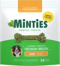 Minties Dental Chews for Dogs, 36 Count, Vet-Recommended Mint-Flavored Treats fo