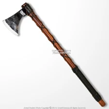 26" Steel Viking Axe Medieval Renaissance Hatchet Solid Wood Handle Cosplay