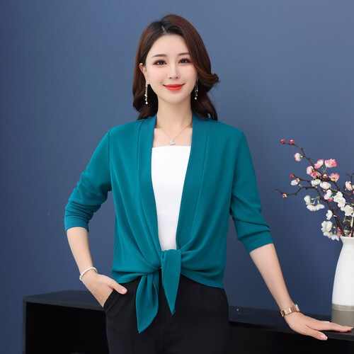 Cardigan scialle donna aperto davanti cravatta maglia bolero spalle scoperte cappotto estivo sottile - Foto 19 di 31