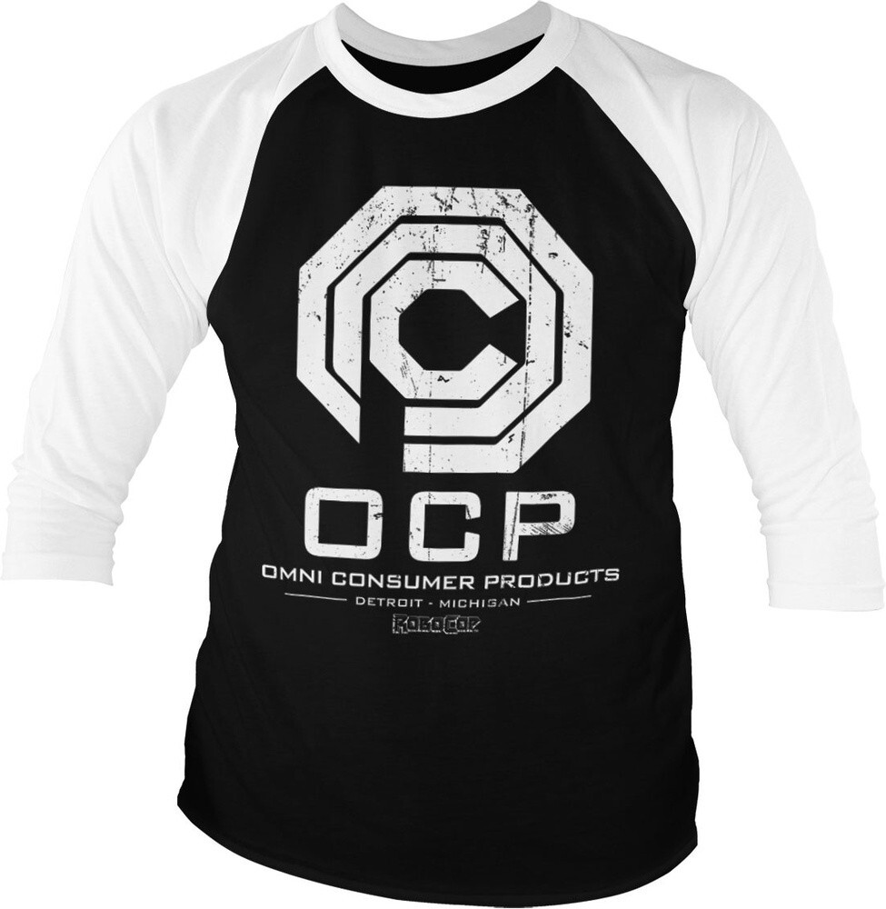 Бейсбольная футболка Robocop Omni Consumer Products с рукавом 3/4, бело-черная