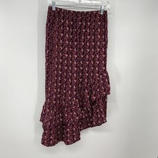 NWT COTTON:ON Woven Rikki Ruffle Midi Skirt- Womens Size M Floral Wine Pull On
