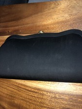 Vintage Black Cloth/ Fabric Structured Evening Clutch W/ Gold Toned Clasp
