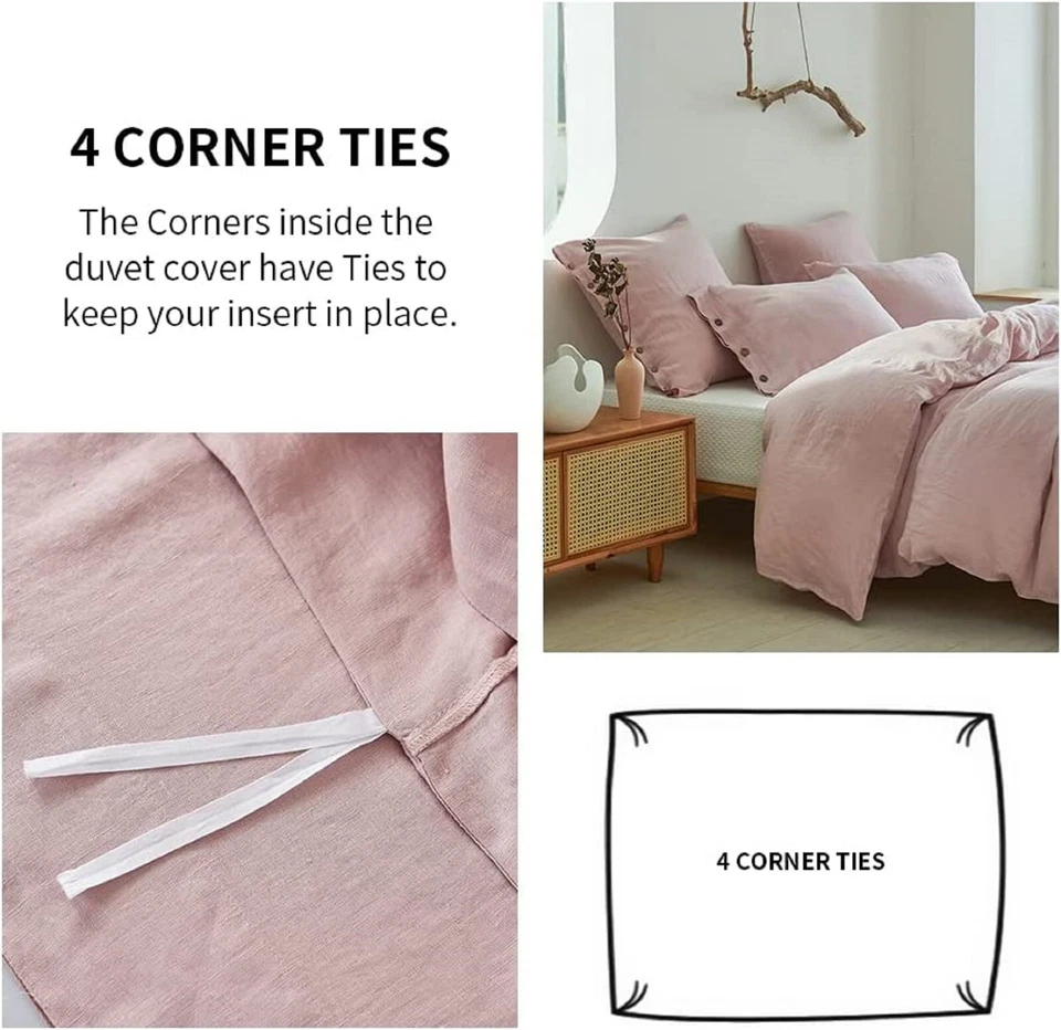 Funda nórdica de lino en rosa polvoriento lavado suave lino funda nórdica juego de edredón boho Foto 4 de 4