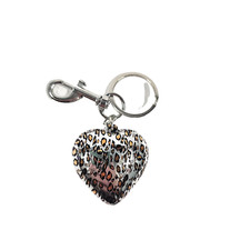 Heart Keychain Leopard Print Charm Silver Metallic Gift Accessory Charm