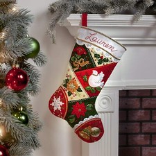 Plaid/Bucilla Christmas Elegant Patchwork Felt Stocking Kit NEW 18"Dove Holly
