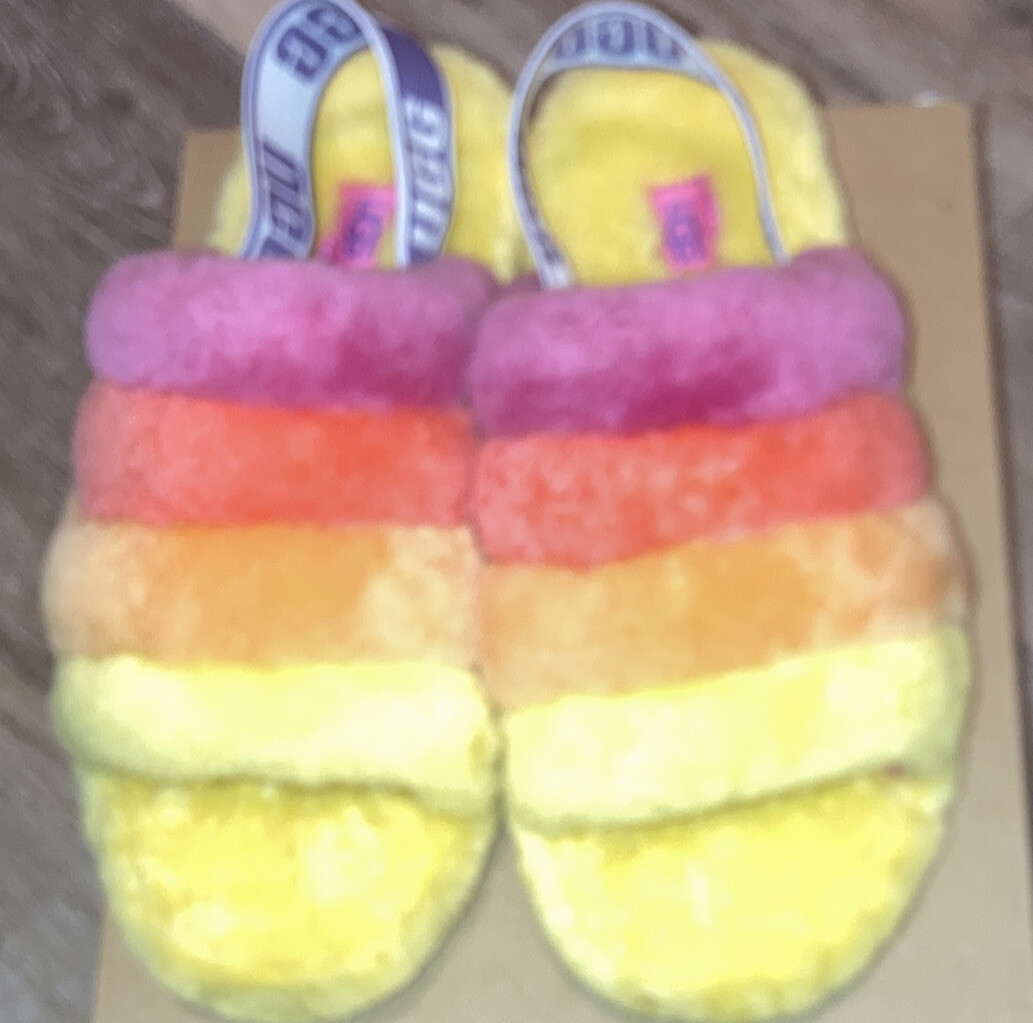 PANTOFOLA D’ORO scivolo uggs fluff yeah taglia 7 multicolore giallo rosa arancione con 1097169