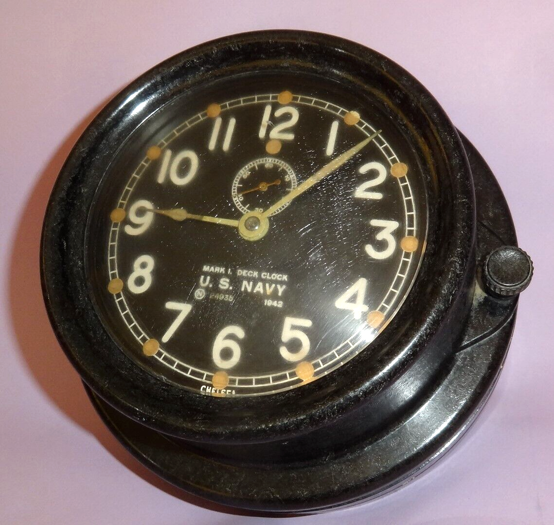 RARE! VTG CHELSEA WWII U.S. NAVY N. 24935 MARK I. DECK CLOCK 1942