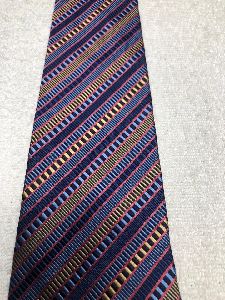 CORBATA CLAIBORNE HOMBRE AZUL DORADO CON RAYAS ROSAS 4 X 59 Foto 3 de 4