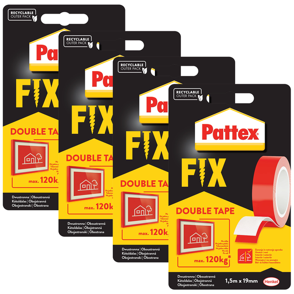 Neu Pattex Montageband Fix 120Kg Doppelseitig 4X Rolle 1.5M X 19Mm Stark-image
