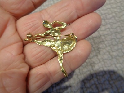 Ancienne Jolie Broche à La Danseuse D'opéra - Cuivre Doré Et Strass - Occasion