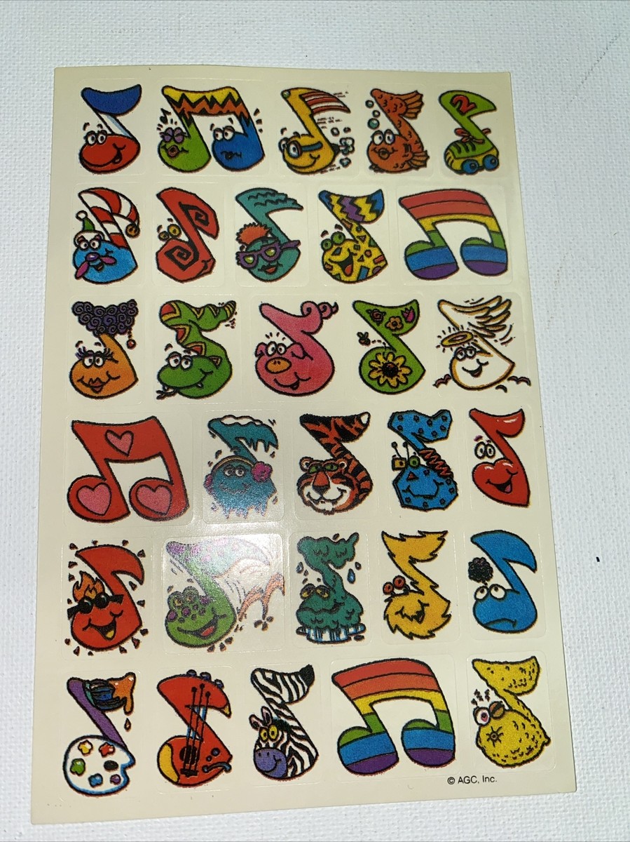 Vtg 1984 Happy Songs Band Music Notes Sticker Sheet American