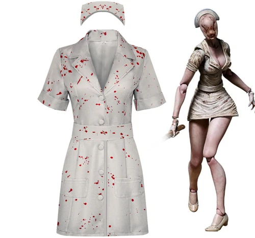 Cosplay Silent Hill Nurse Dress Hat Halloween Scary Bloody Carnival Suit Costume - Picture 9 of 12