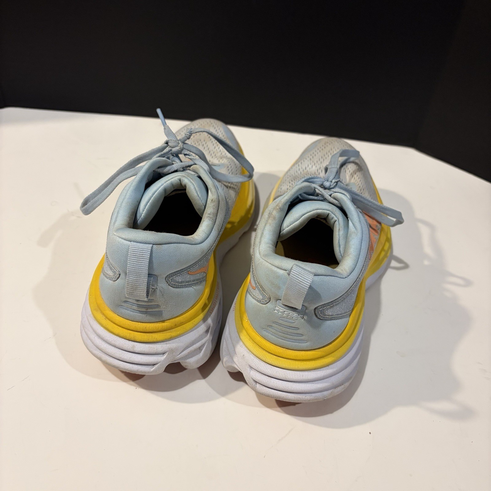 HOKA ONE ONE Bondi 8 Shoes Womens Size 8B Blue Yellow Max Cushion Road Running thumbnail 5