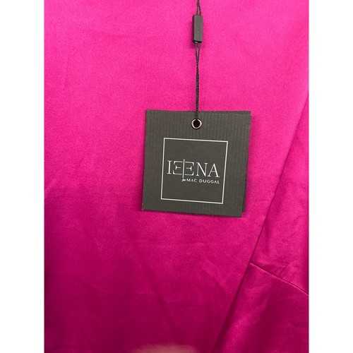 Robe midi cocktail soyeuse neuve avec étiquette Mac Duggal taille 10 rose col haut satin manches 3/4 - Photo 5 sur 10