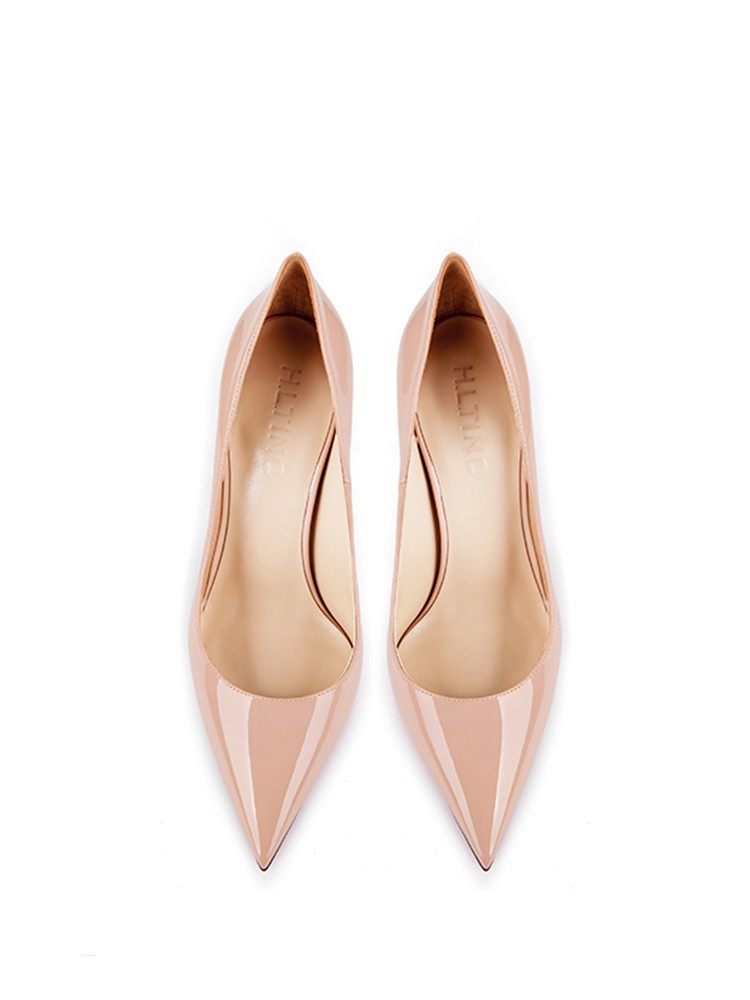 Fine Heels Leather Lacquered Red Small Heels High Heels Women Nude Unique Shoes