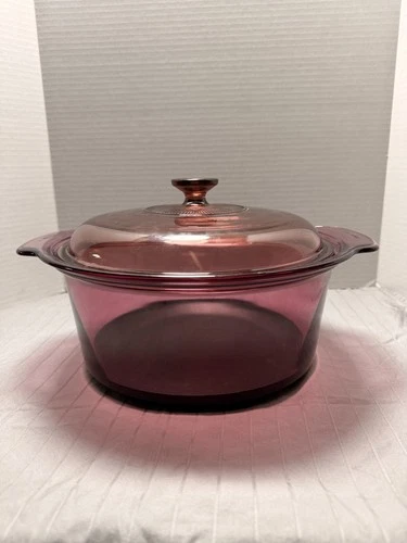 Vintage Vision Cranberry  5L Dutch Oven Corning Ware Glass Pot w/ Pyrex Lid USA