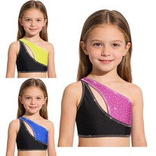 Kids Girls Crop Top Bralette Shirts One Shoulder Vest Hip Hop Modern Ballet