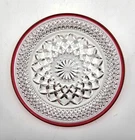 ANCHOR HOCKING WEXFORD SALAD / LUNCHEON Plate 8" Cut Glass w/red rim