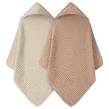 Baby Bath Towels 100 Muslin Cotton Hooded Newborn 32x32 Inch 2 Pack Cream