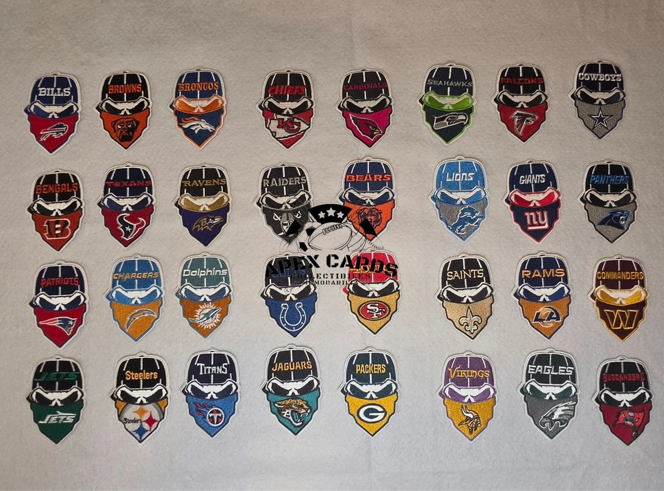 NFL Team Skull Patch Embroidered Iron On Sew On Football Patches - Image 1 of 1