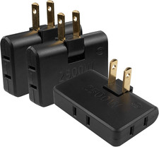 3 Way Flat Wall Outlet Extender AC Adapter Converts 2-Prong/3-Prong, No Wiri...
